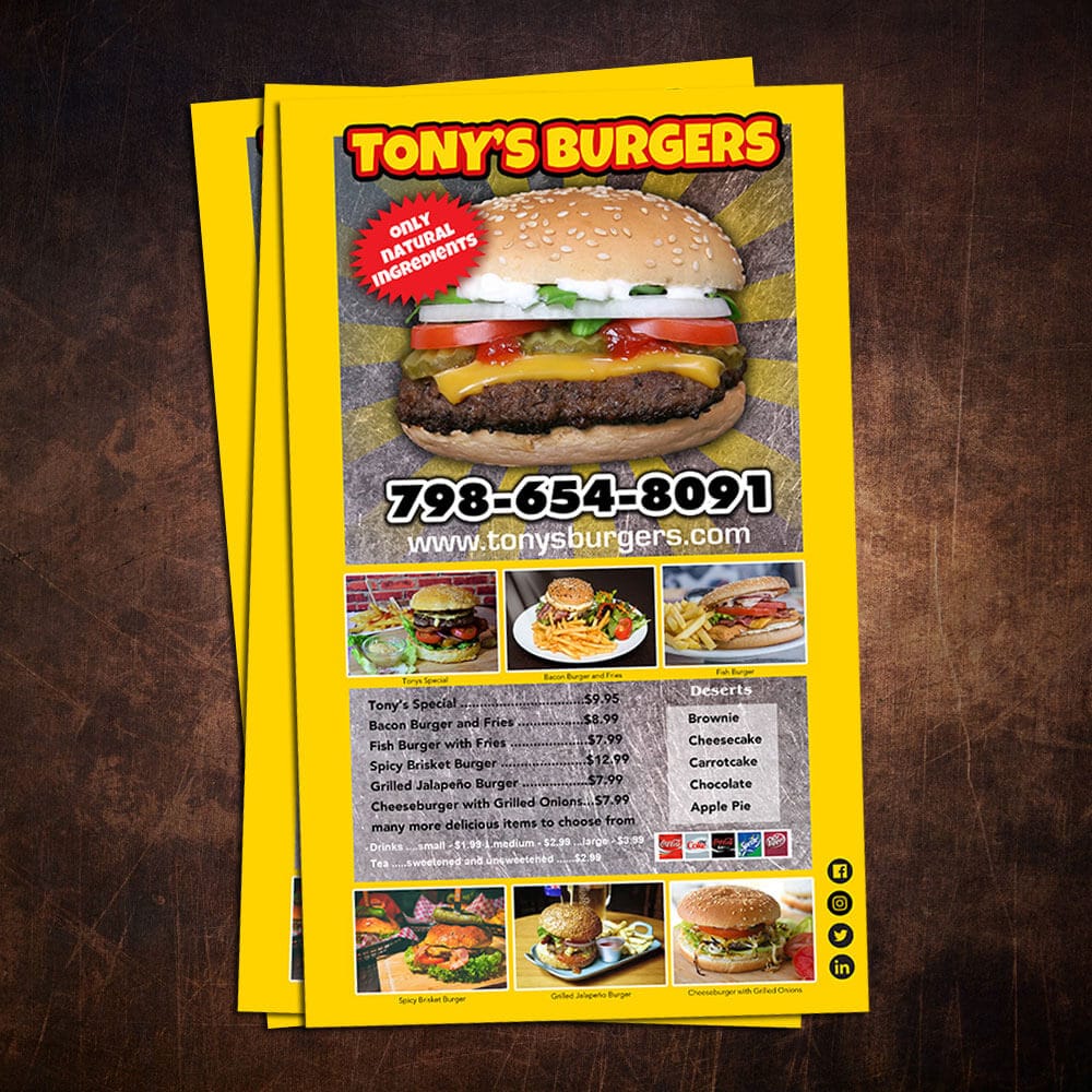 Flyer 85x14 burgers megastore printing